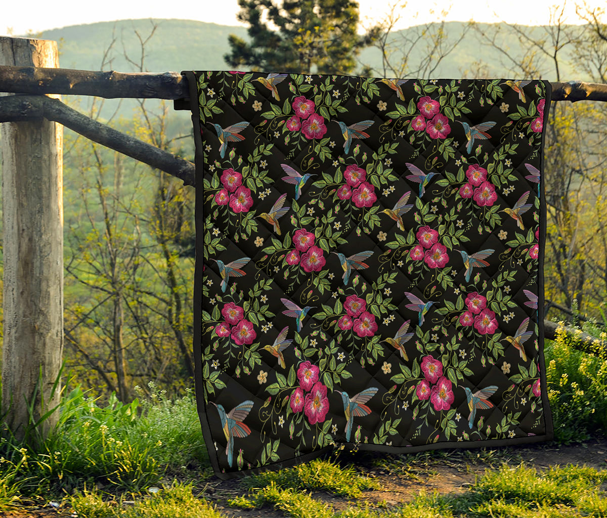 Wild Flowers And Hummingbird Print Quilt