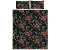 Wild Flowers And Hummingbird Print Quilt Bed Set