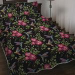 Wild Flowers And Hummingbird Print Quilt Bed Set