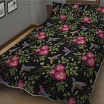 Wild Flowers And Hummingbird Print Quilt Bed Set