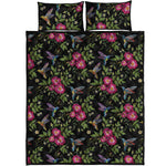 Wild Flowers And Hummingbird Print Quilt Bed Set