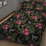 Wild Flowers And Hummingbird Print Quilt Bed Set