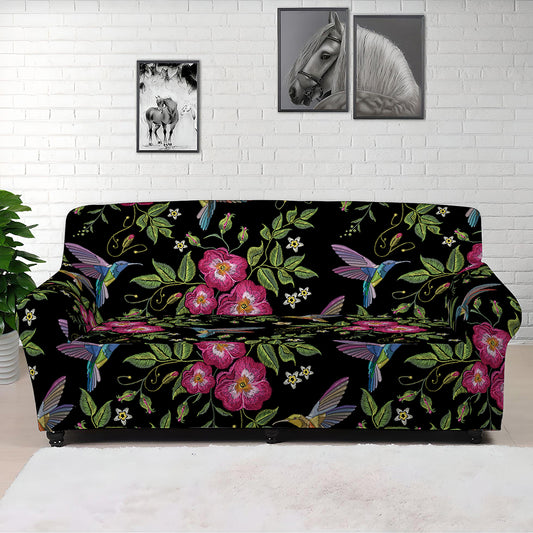 Wild Flowers And Hummingbird Print Sofa Cover