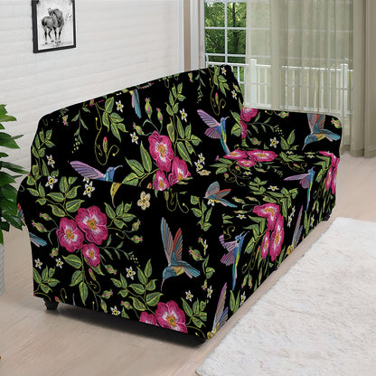 Wild Flowers And Hummingbird Print Sofa Cover
