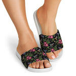 Wild Flowers And Hummingbird Print White Slide Sandals