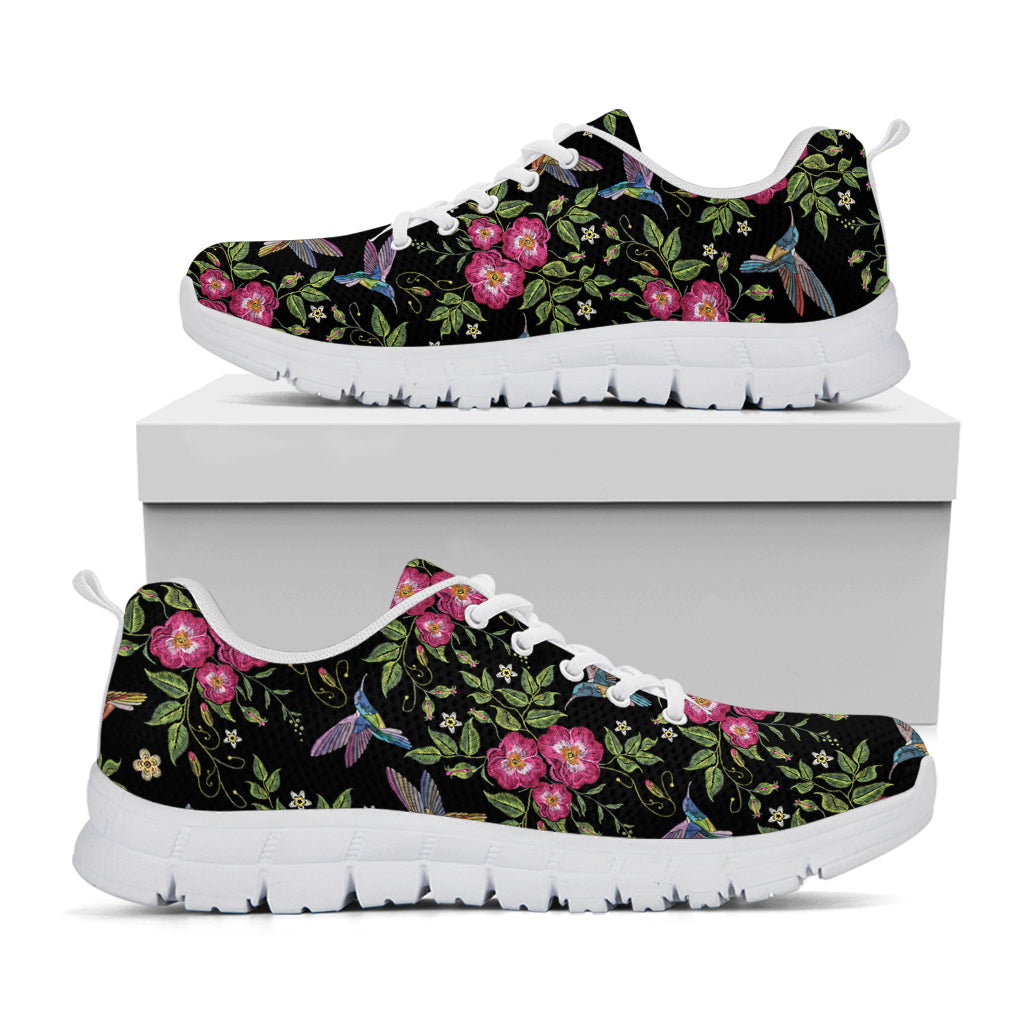 Wild Flowers And Hummingbird Print White Sneakers
