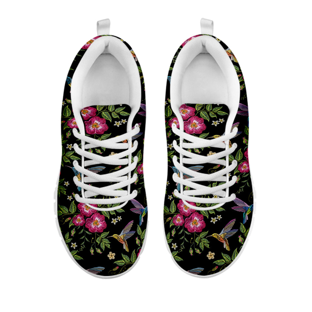 Wild Flowers And Hummingbird Print White Sneakers