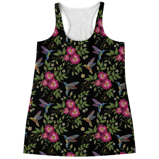 Wild Flowers And Hummingbird Print Women's Racerback Tank Top
