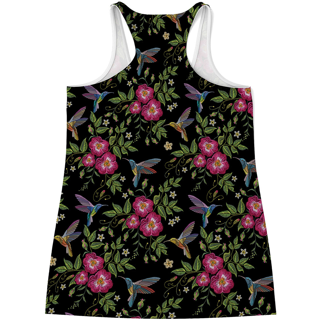 Wild Flowers And Hummingbird Print Women's Racerback Tank Top