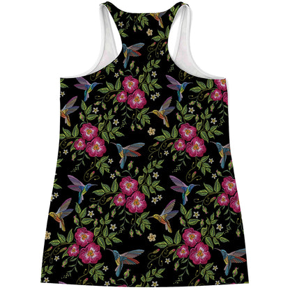 Wild Flowers And Hummingbird Print Women's Racerback Tank Top