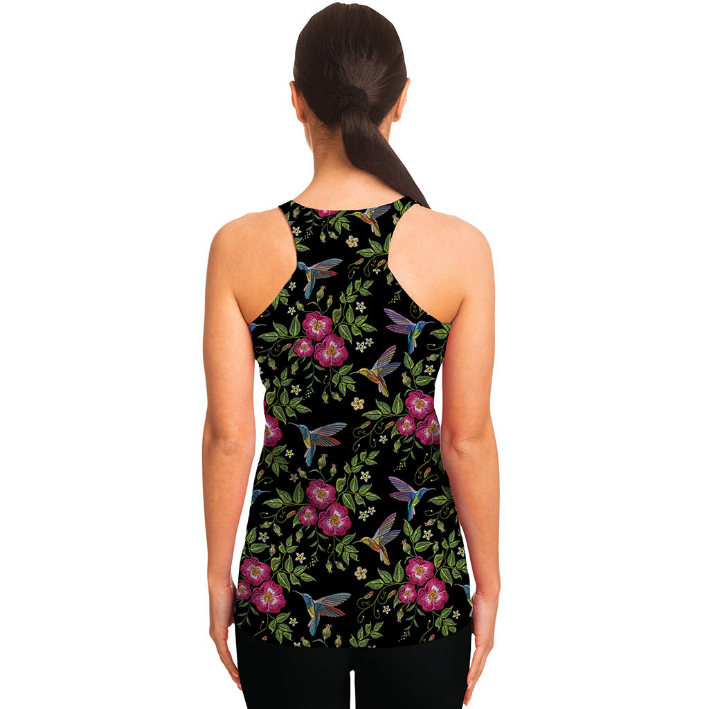 Wild Flowers And Hummingbird Print Women's Racerback Tank Top
