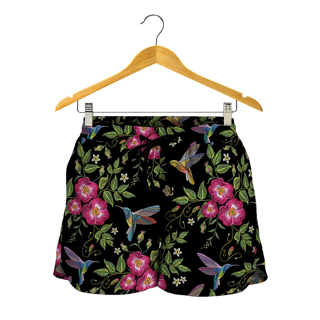 Wild Flowers And Hummingbird Print Women's Shorts