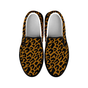 Wild Leopard Knitted Pattern Print Black Slip On Shoes