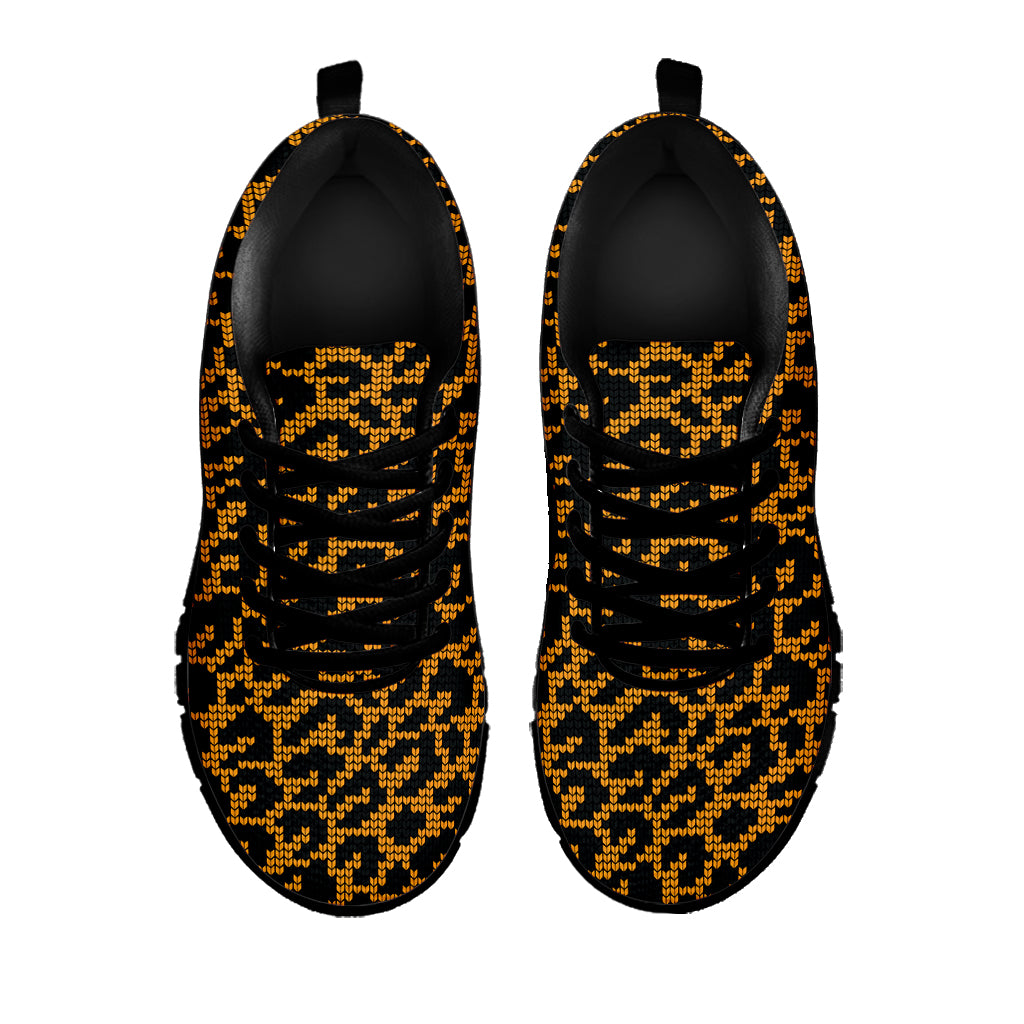 Wild Leopard Knitted Pattern Print Black Sneakers