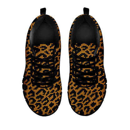 Wild Leopard Knitted Pattern Print Black Sneakers