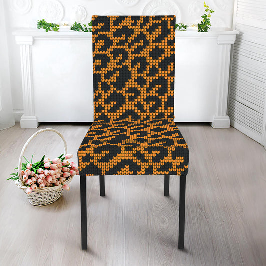 Wild Leopard Knitted Pattern Print Dining Chair Slipcover