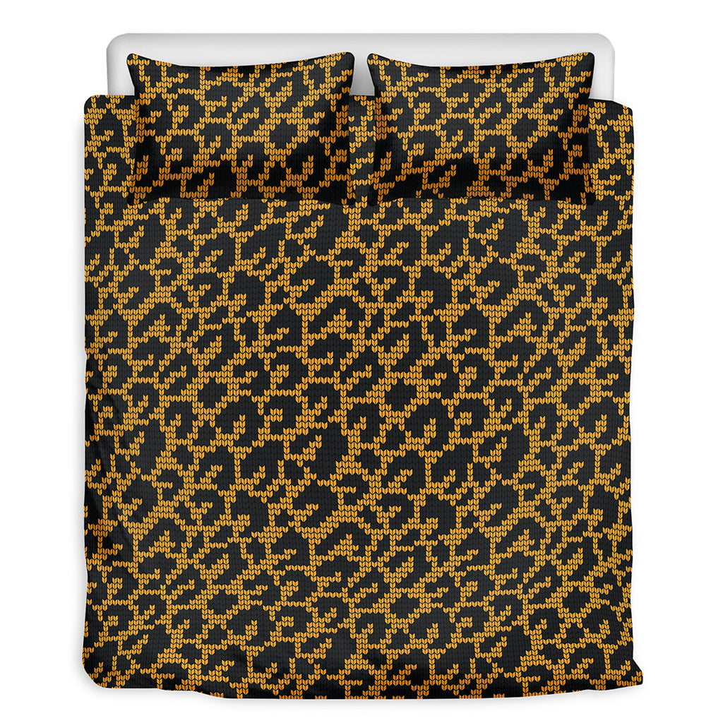 Wild Leopard Knitted Pattern Print Duvet Cover Bedding Set