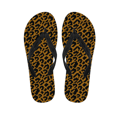 Wild Leopard Knitted Pattern Print Flip Flops