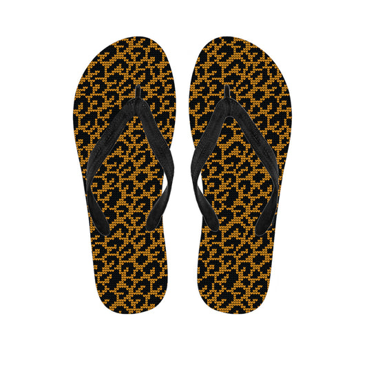 Wild Leopard Knitted Pattern Print Flip Flops