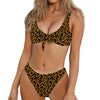 Wild Leopard Knitted Pattern Print Front Bow Tie Bikini