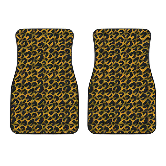 Wild Leopard Knitted Pattern Print Front Car Floor Mats