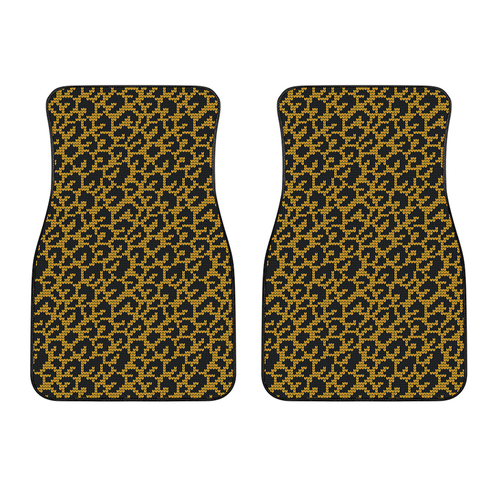 Wild Leopard Knitted Pattern Print Front Car Floor Mats