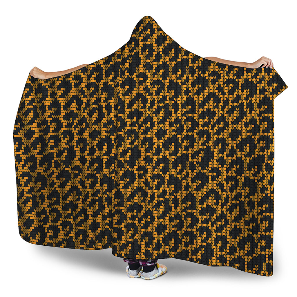 Wild Leopard Knitted Pattern Print Hooded Blanket