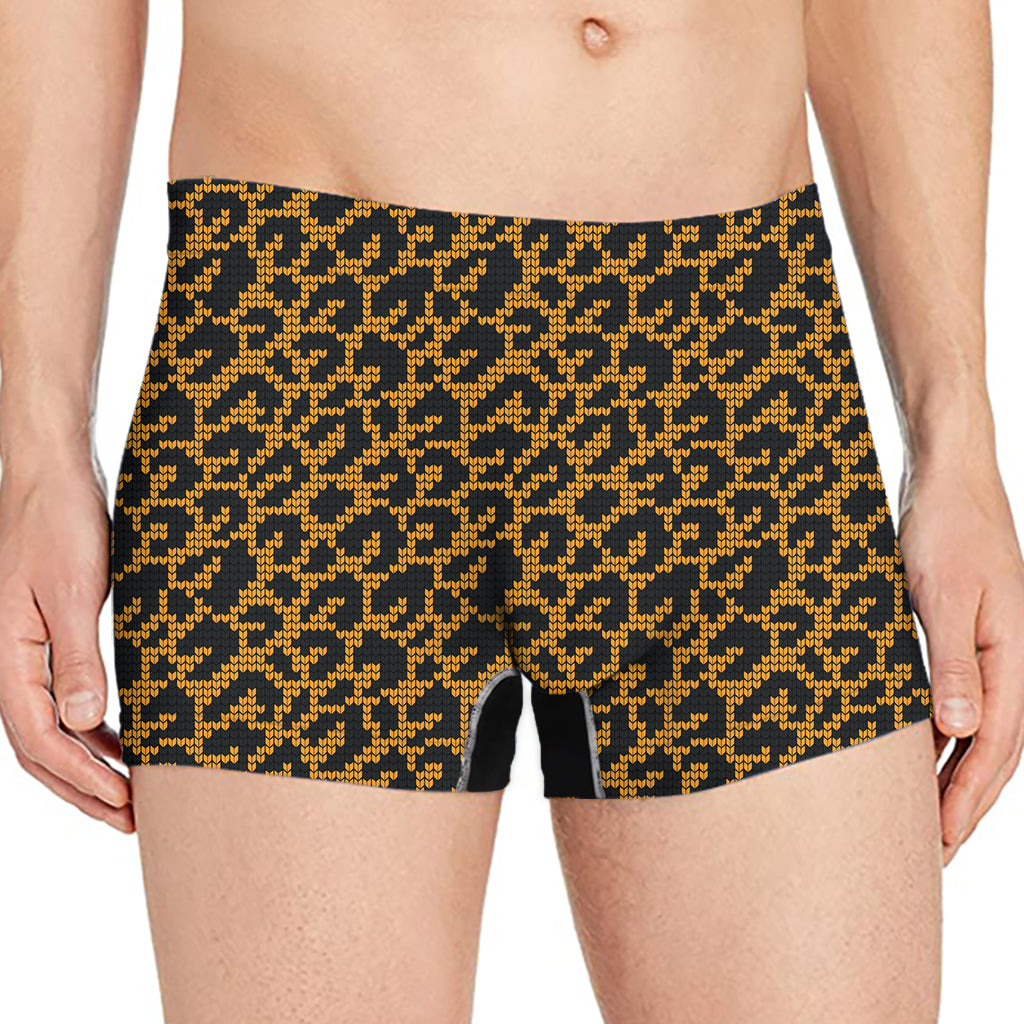 Wild Leopard Knitted Pattern Print Men's Boxer Briefs