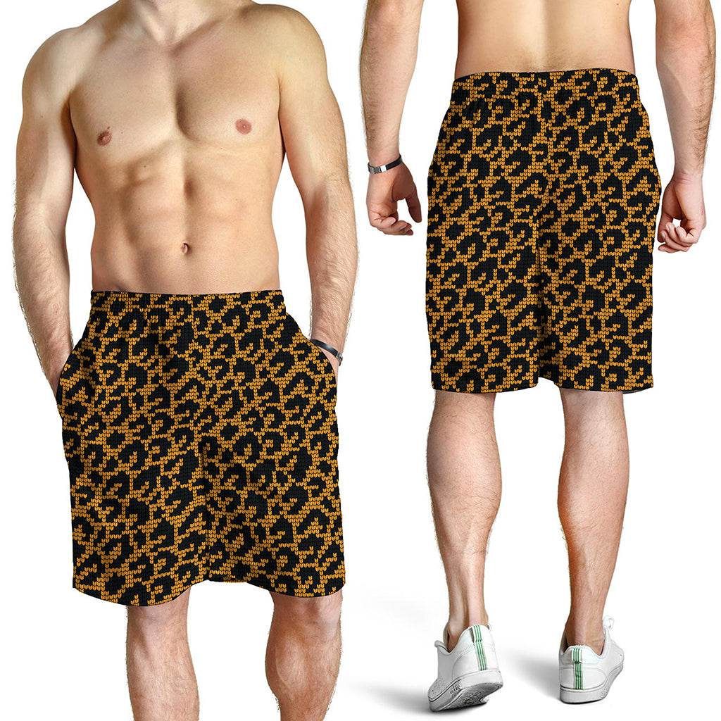 Wild Leopard Knitted Pattern Print Men's Shorts
