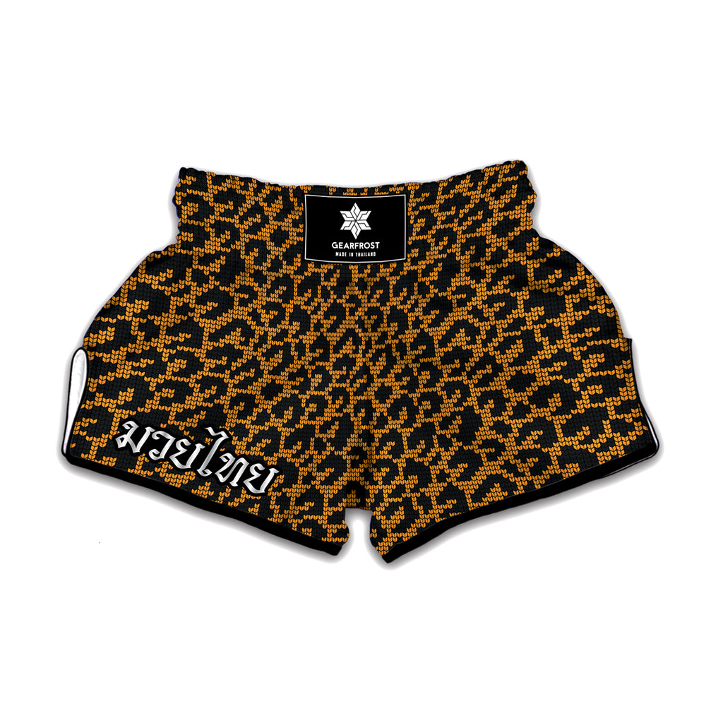Wild Leopard Knitted Pattern Print Muay Thai Boxing Shorts