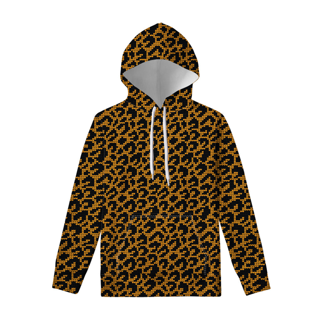 Wild Leopard Knitted Pattern Print Pullover Hoodie