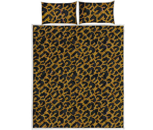 Wild Leopard Knitted Pattern Print Quilt Bed Set