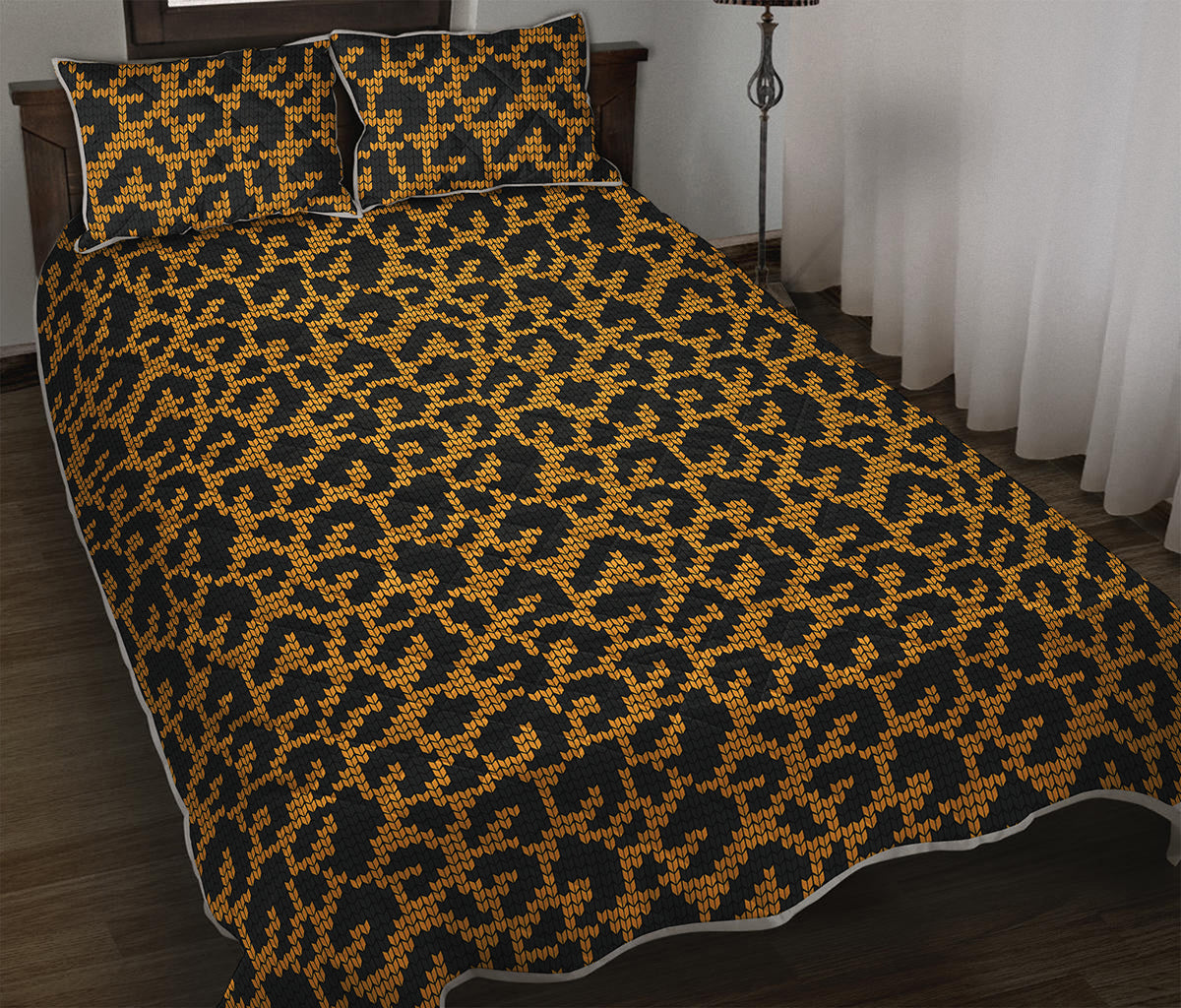 Wild Leopard Knitted Pattern Print Quilt Bed Set