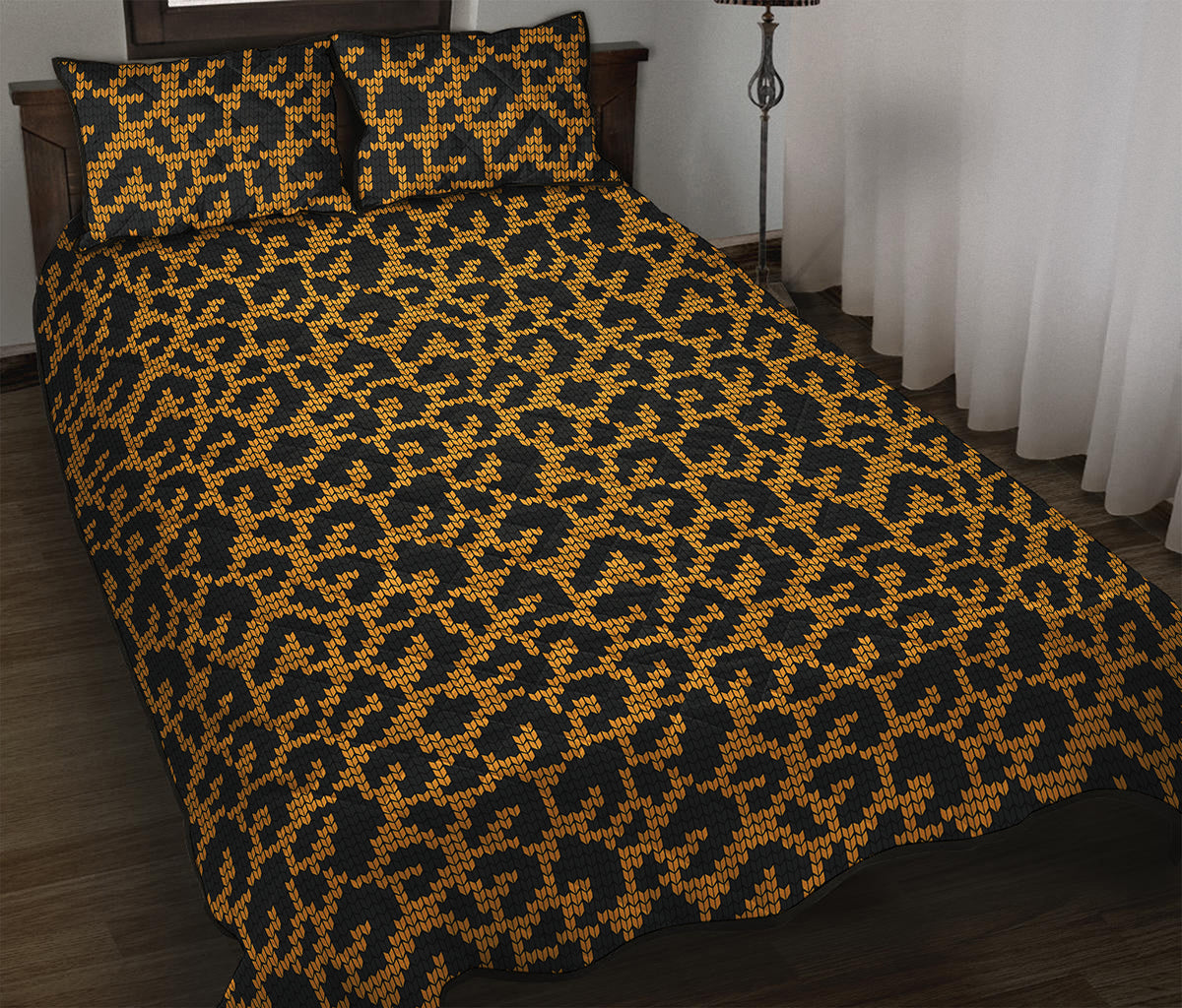 Wild Leopard Knitted Pattern Print Quilt Bed Set