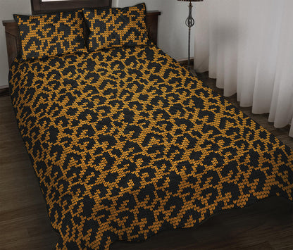 Wild Leopard Knitted Pattern Print Quilt Bed Set