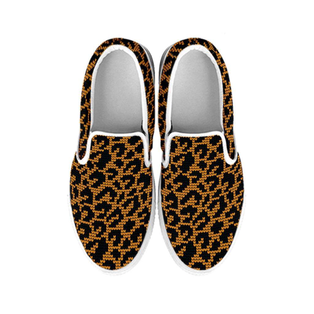 Wild Leopard Knitted Pattern Print White Slip On Shoes