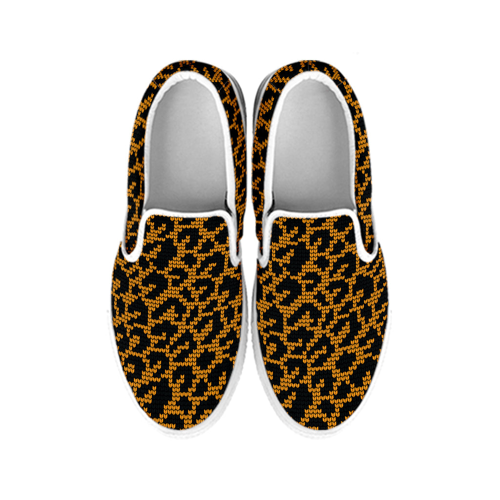 Wild Leopard Knitted Pattern Print White Slip On Shoes