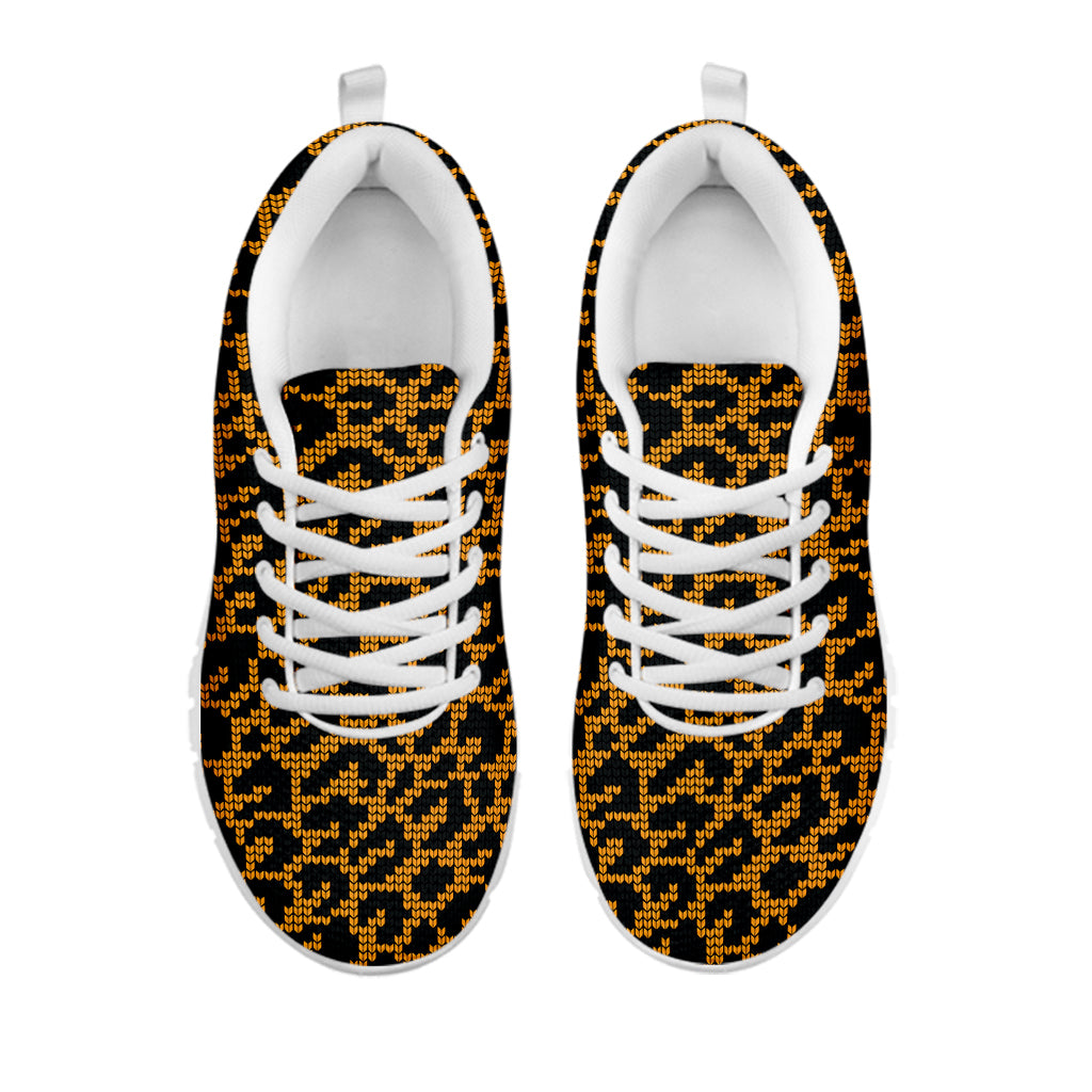 Wild Leopard Knitted Pattern Print White Sneakers