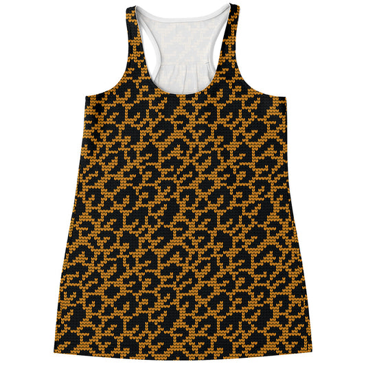 Wild Leopard Knitted Pattern Print Women's Racerback Tank Top