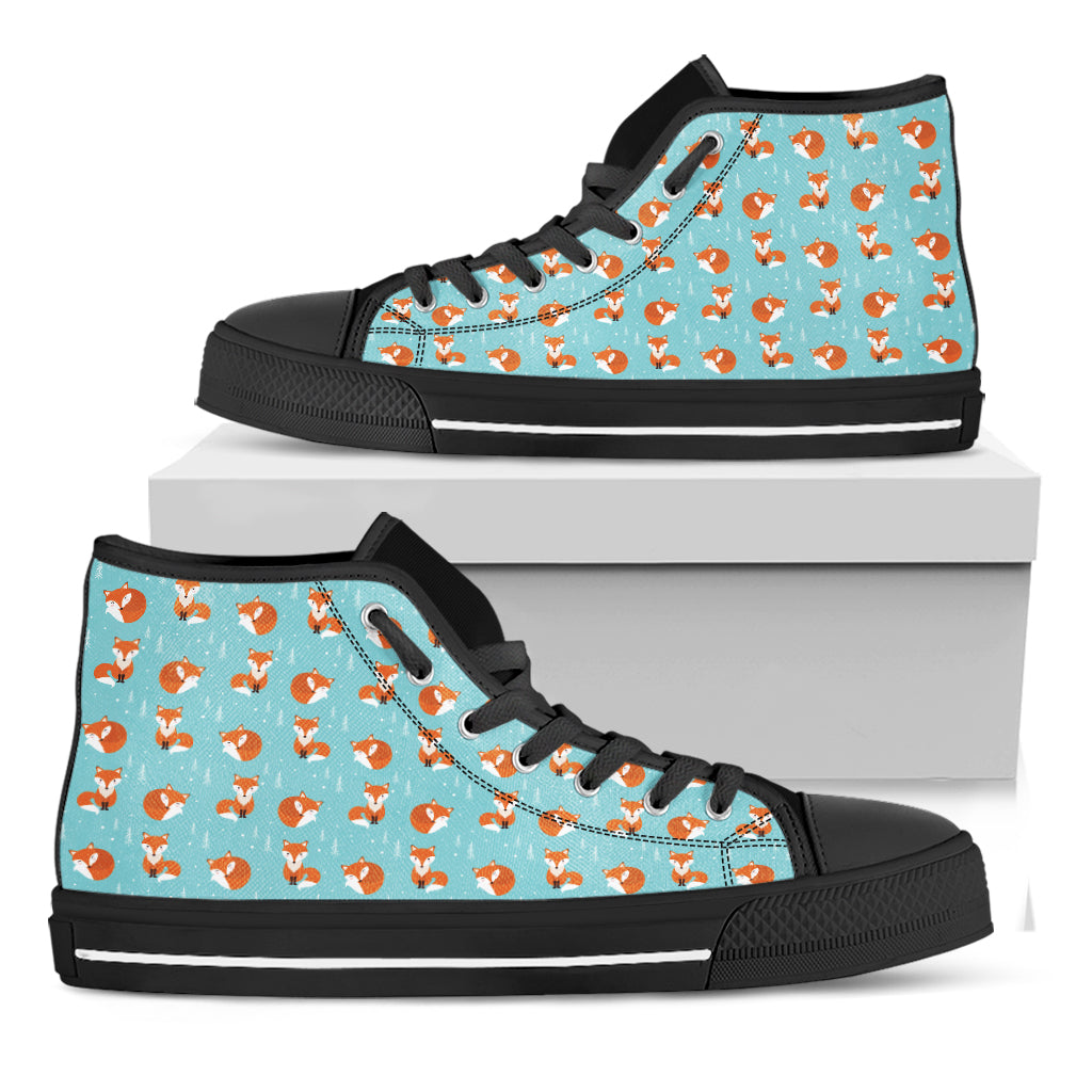 Winter Fox Pattern Print Black High Top Shoes