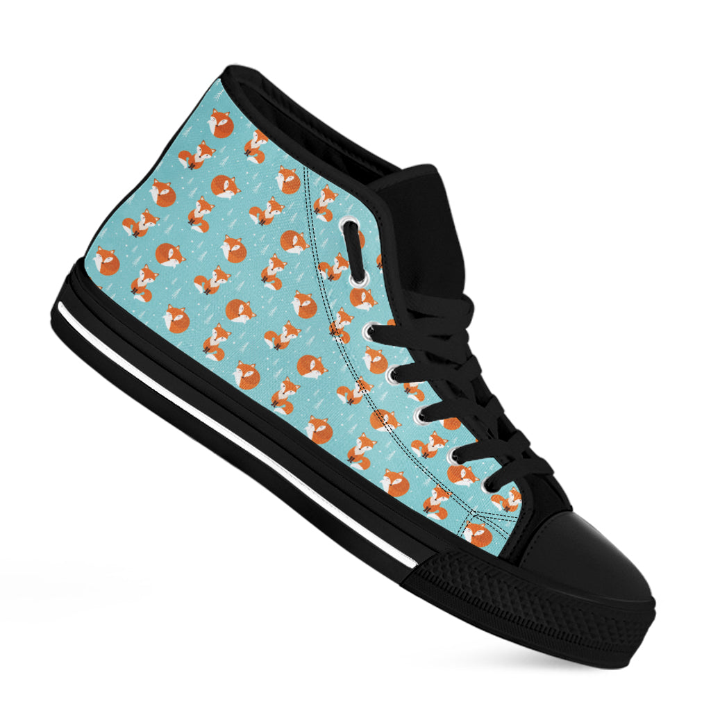 Winter Fox Pattern Print Black High Top Shoes