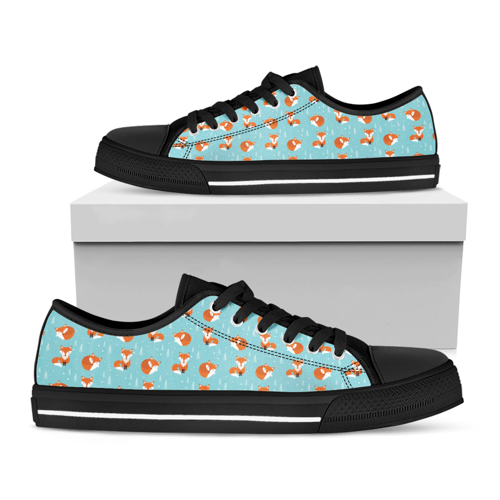 Winter Fox Pattern Print Black Low Top Shoes