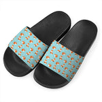 Winter Fox Pattern Print Black Slide Sandals