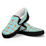 Winter Fox Pattern Print Black Slip On Shoes