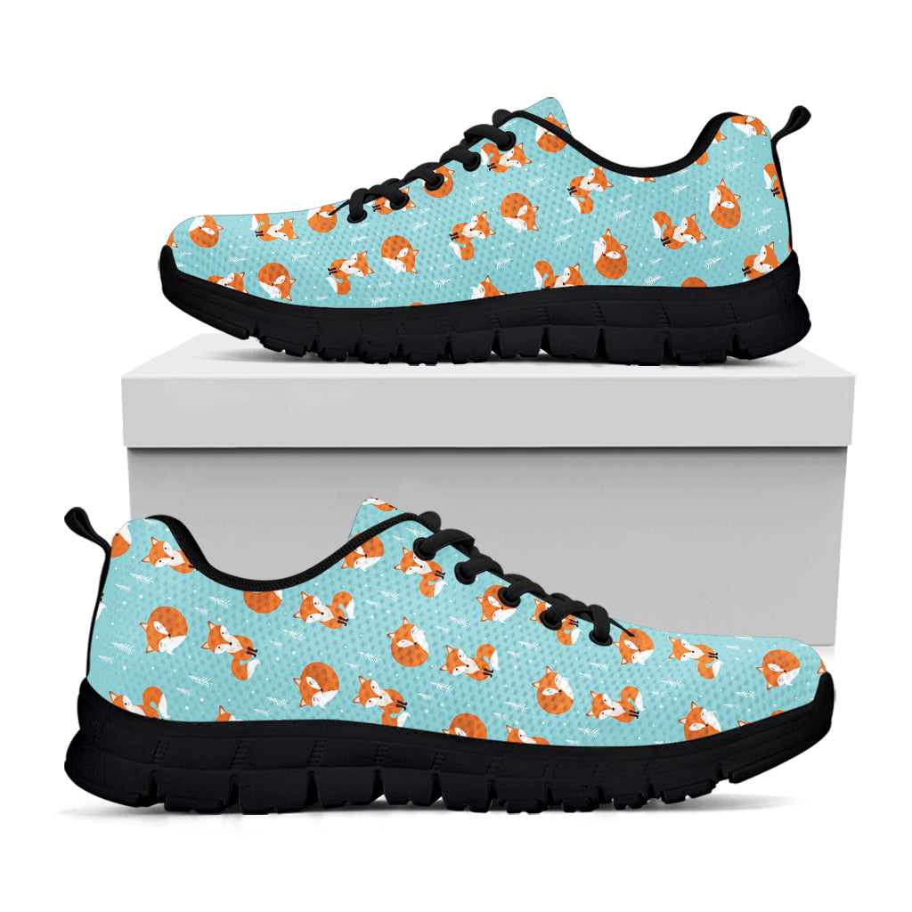 Winter Fox Pattern Print Black Sneakers