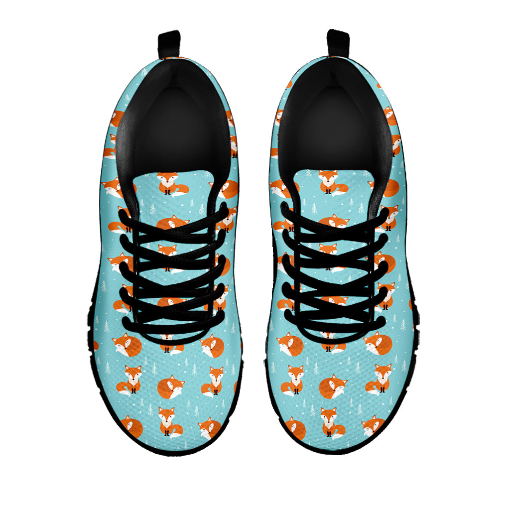 Winter Fox Pattern Print Black Sneakers
