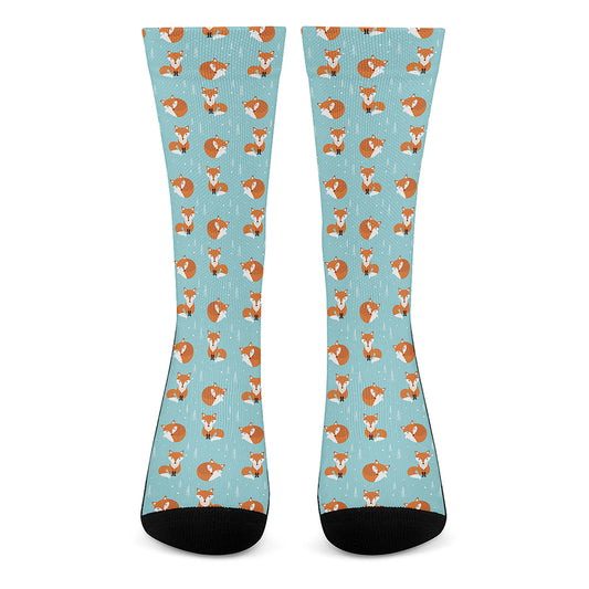 Winter Fox Pattern Print Crew Socks