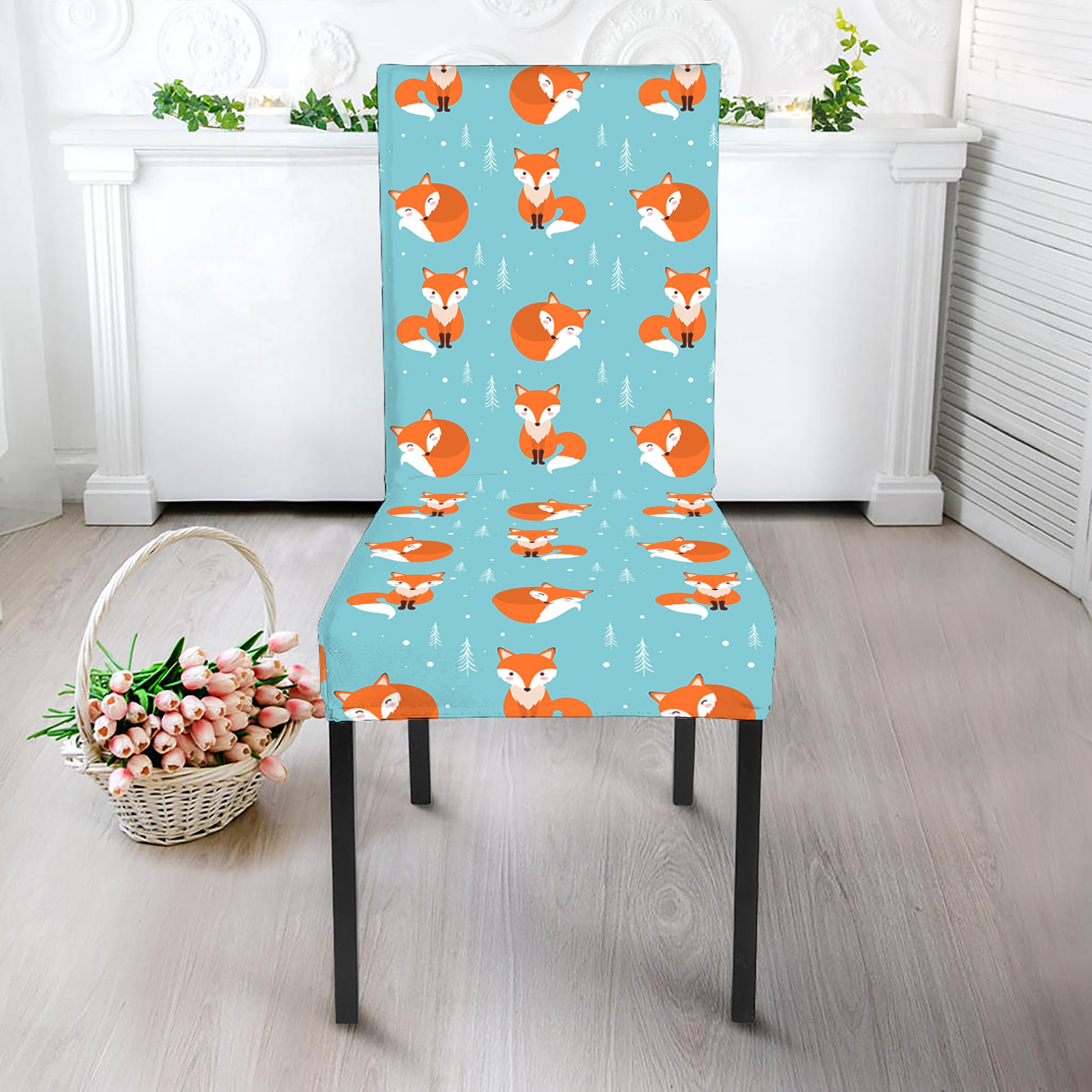 Winter Fox Pattern Print Dining Chair Slipcover
