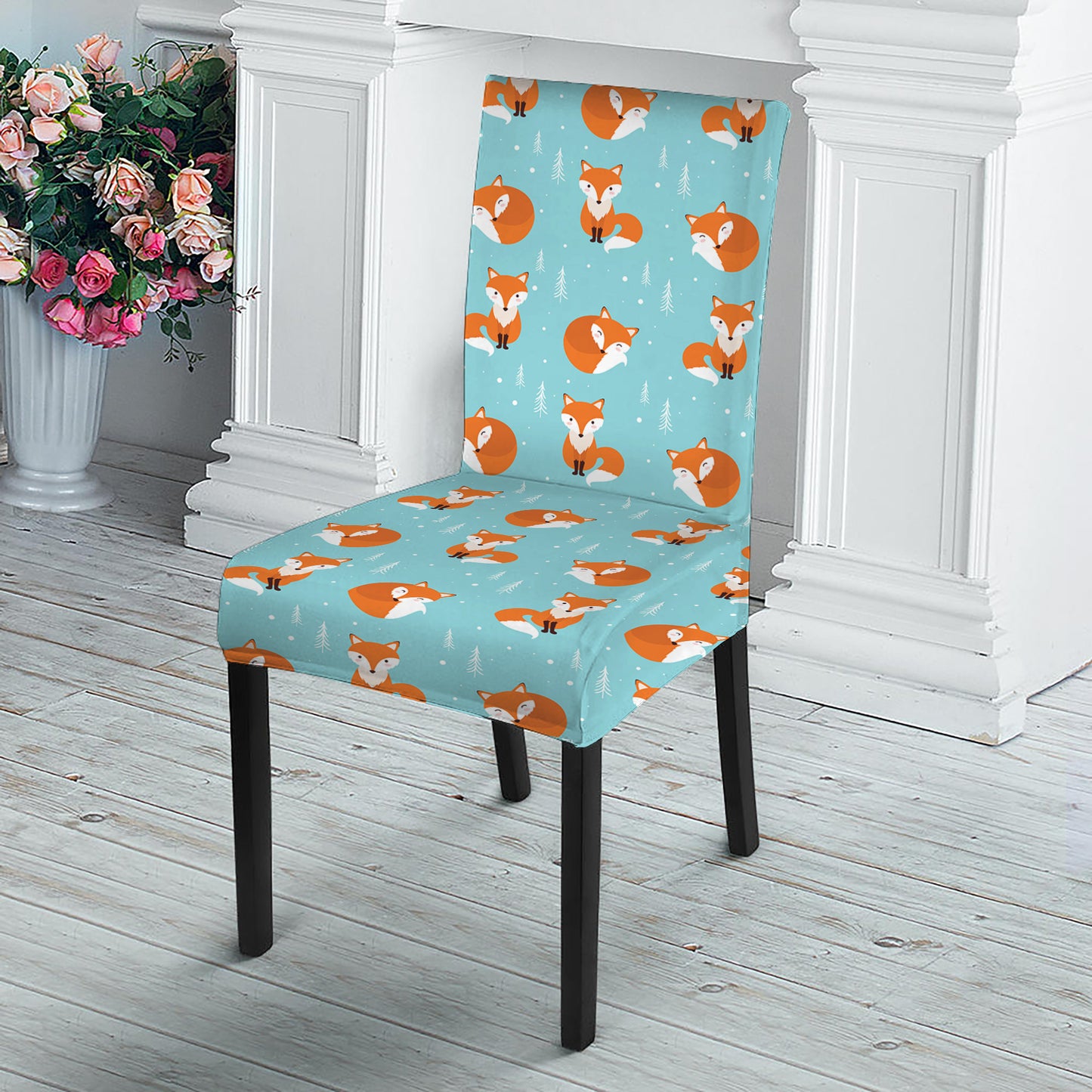 Winter Fox Pattern Print Dining Chair Slipcover