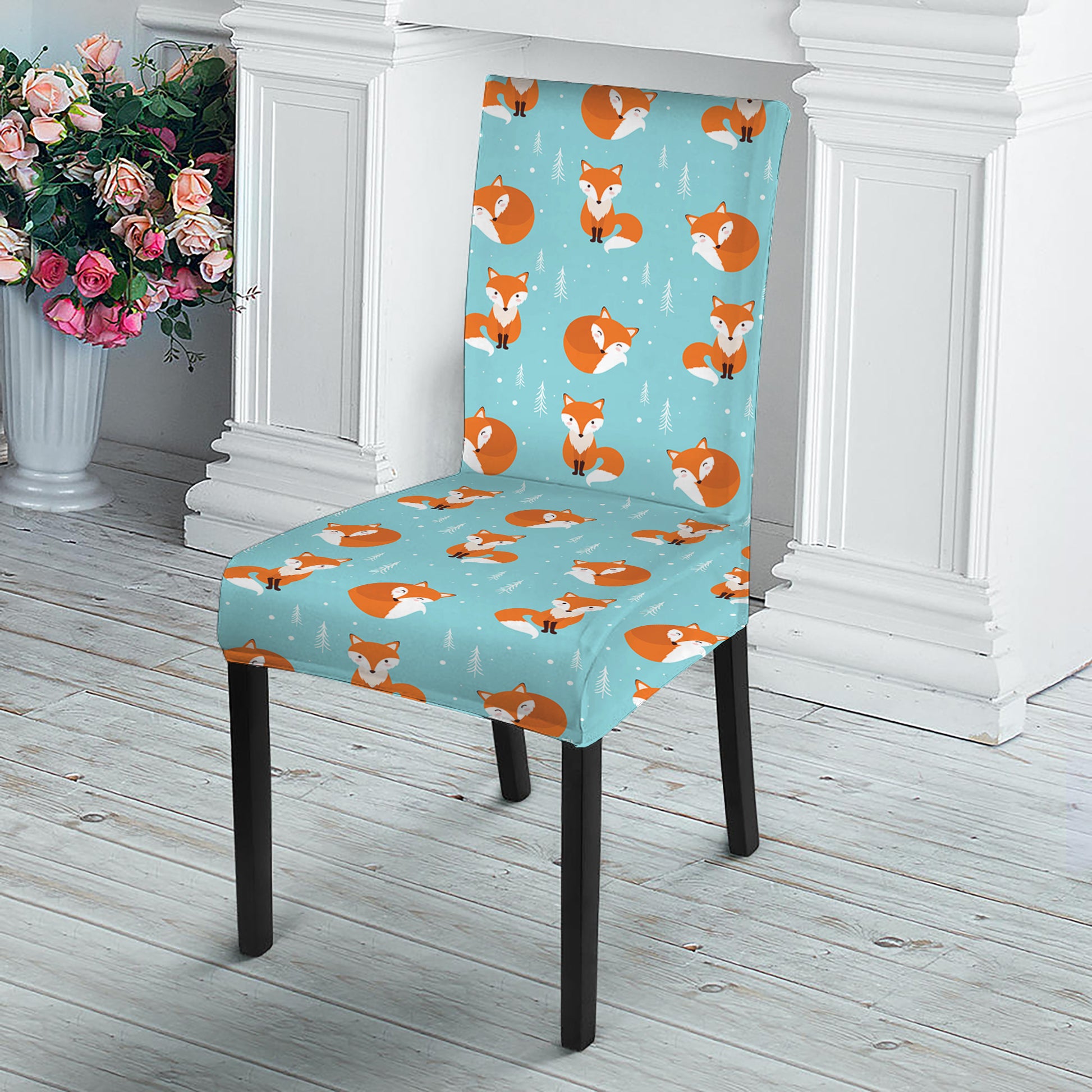 Winter Fox Pattern Print Dining Chair Slipcover